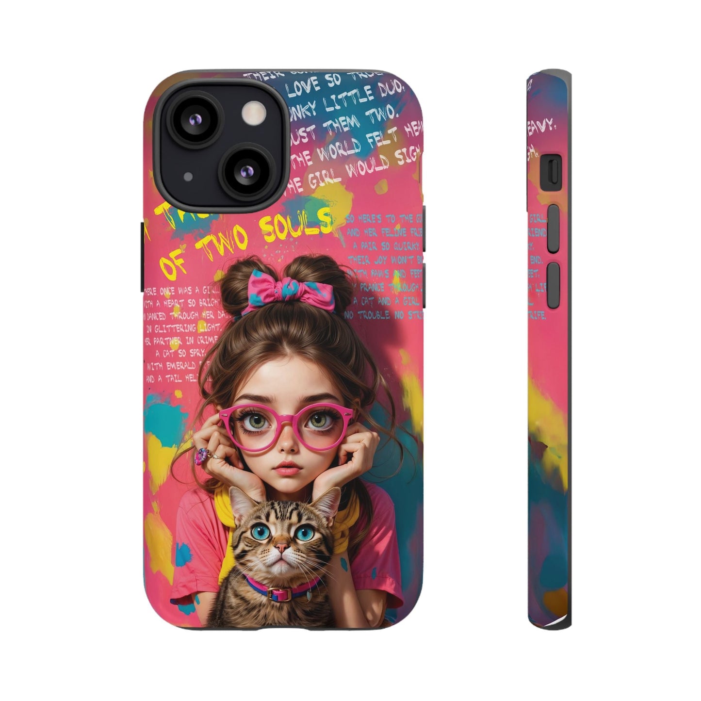 iPhone Cases - Cute Girl and Cat Street Art Style Design - iPhone 13 Mini / Matte - Phone Case