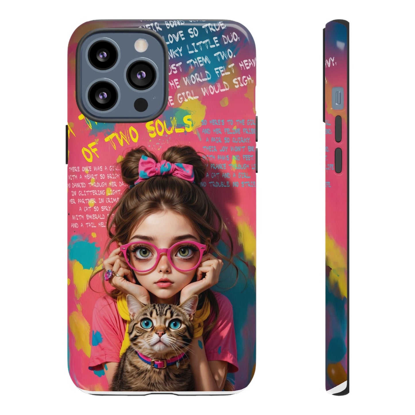 iPhone Cases - Cute Girl and Cat Street Art Style Design - iPhone 13 Pro Max / Glossy - Phone Case