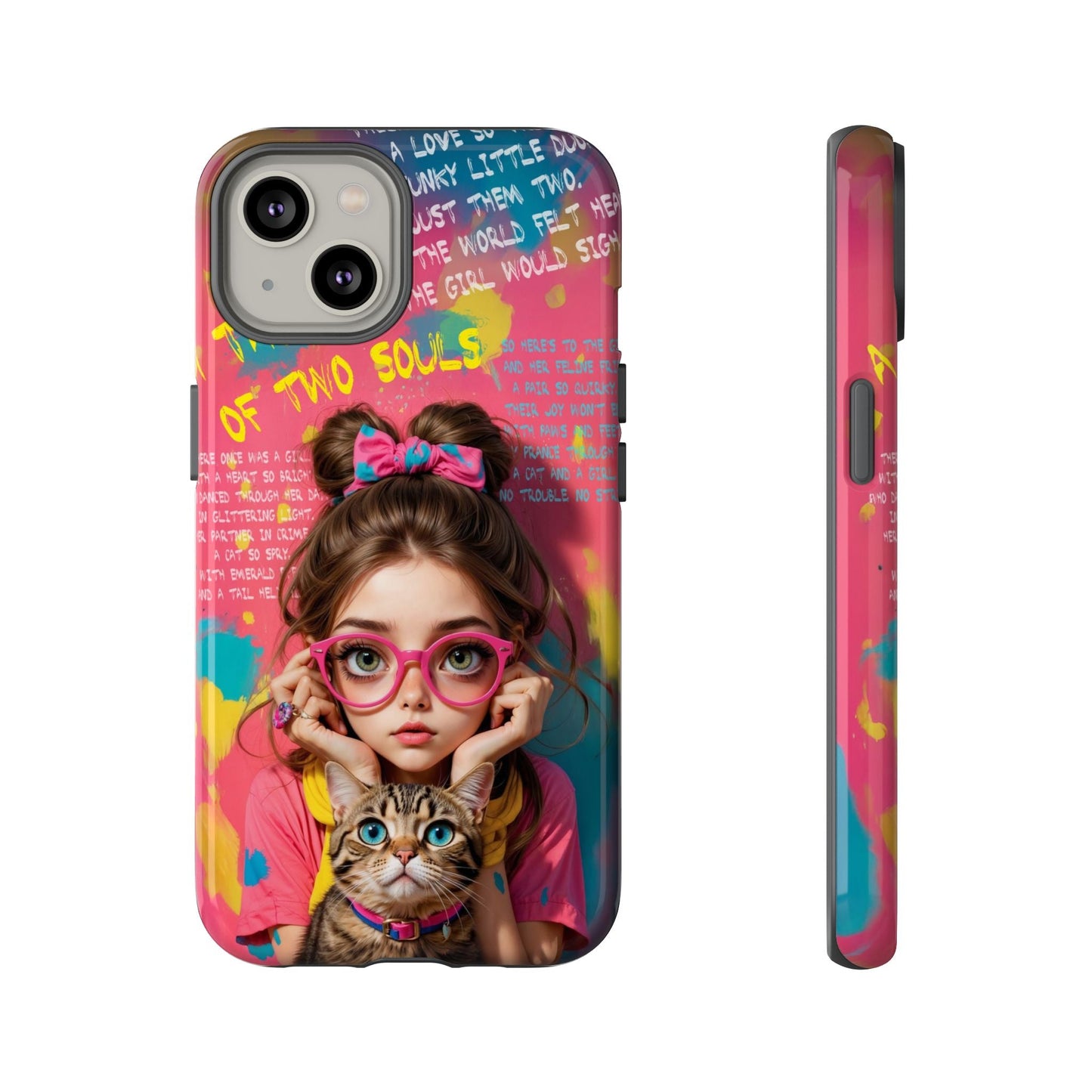 iPhone Cases - Cute Girl and Cat Street Art Style Design - iPhone 14 / Glossy - Phone Case