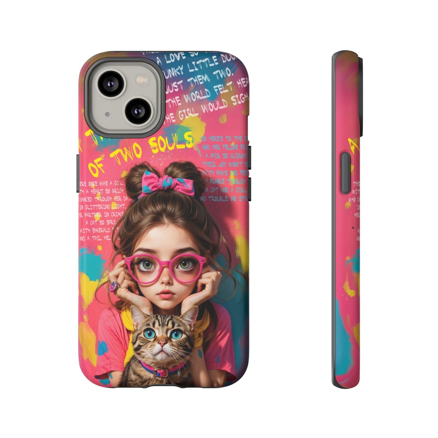 iPhone Cases - Cute Girl and Cat Street Art Style Design - iPhone 14 / Matte - Phone Case