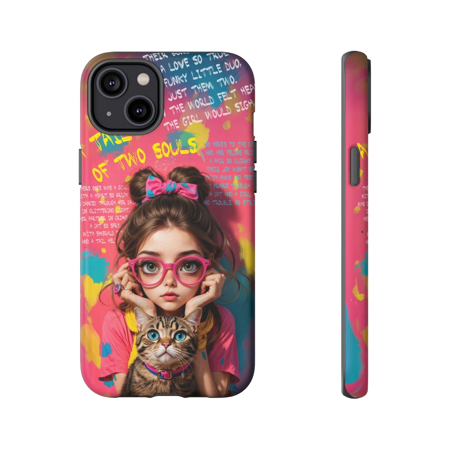 iPhone Cases - Cute Girl and Cat Street Art Style Design - iPhone 14 Plus / Matte - Phone Case