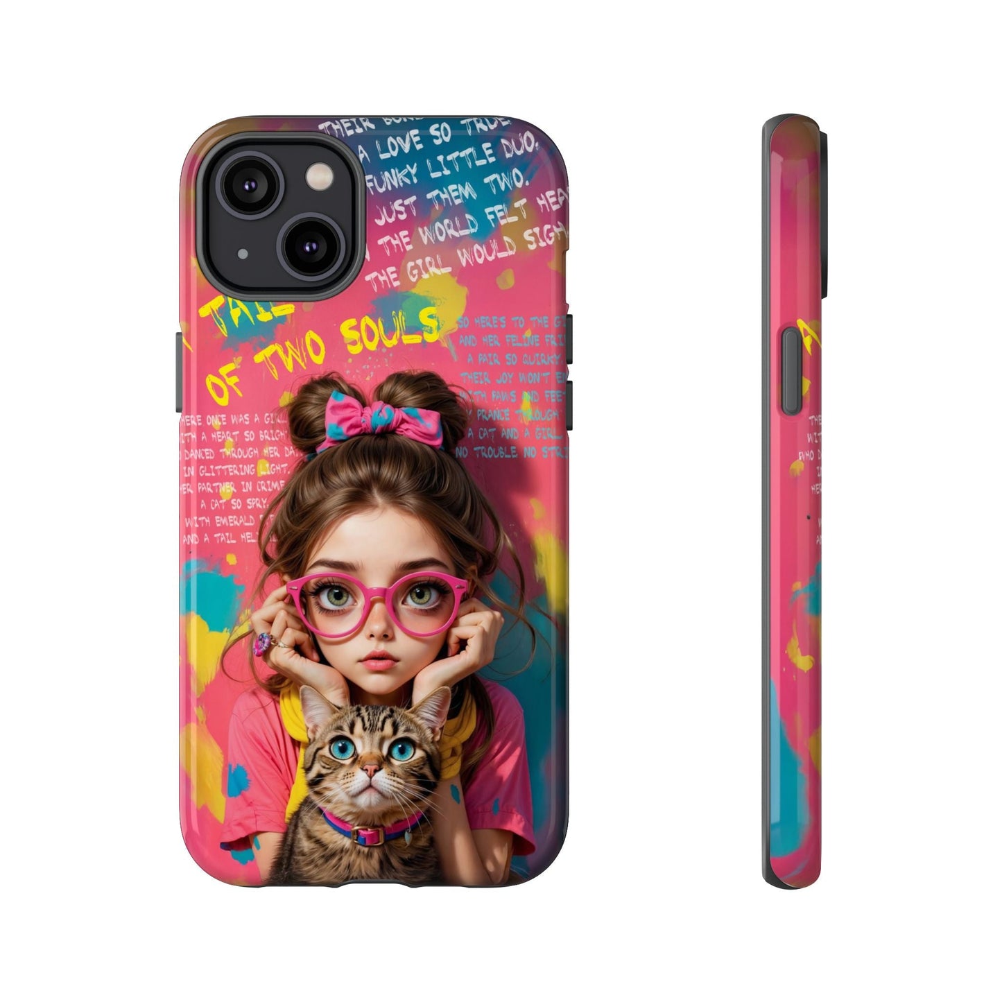 iPhone Cases - Cute Girl and Cat Street Art Style Design - iPhone 14 Plus / Glossy - Phone Case