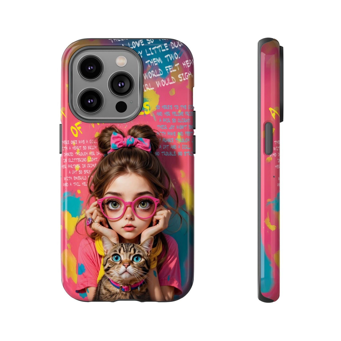 iPhone Cases - Cute Girl and Cat Street Art Style Design - iPhone 14 Pro / Glossy - Phone Case