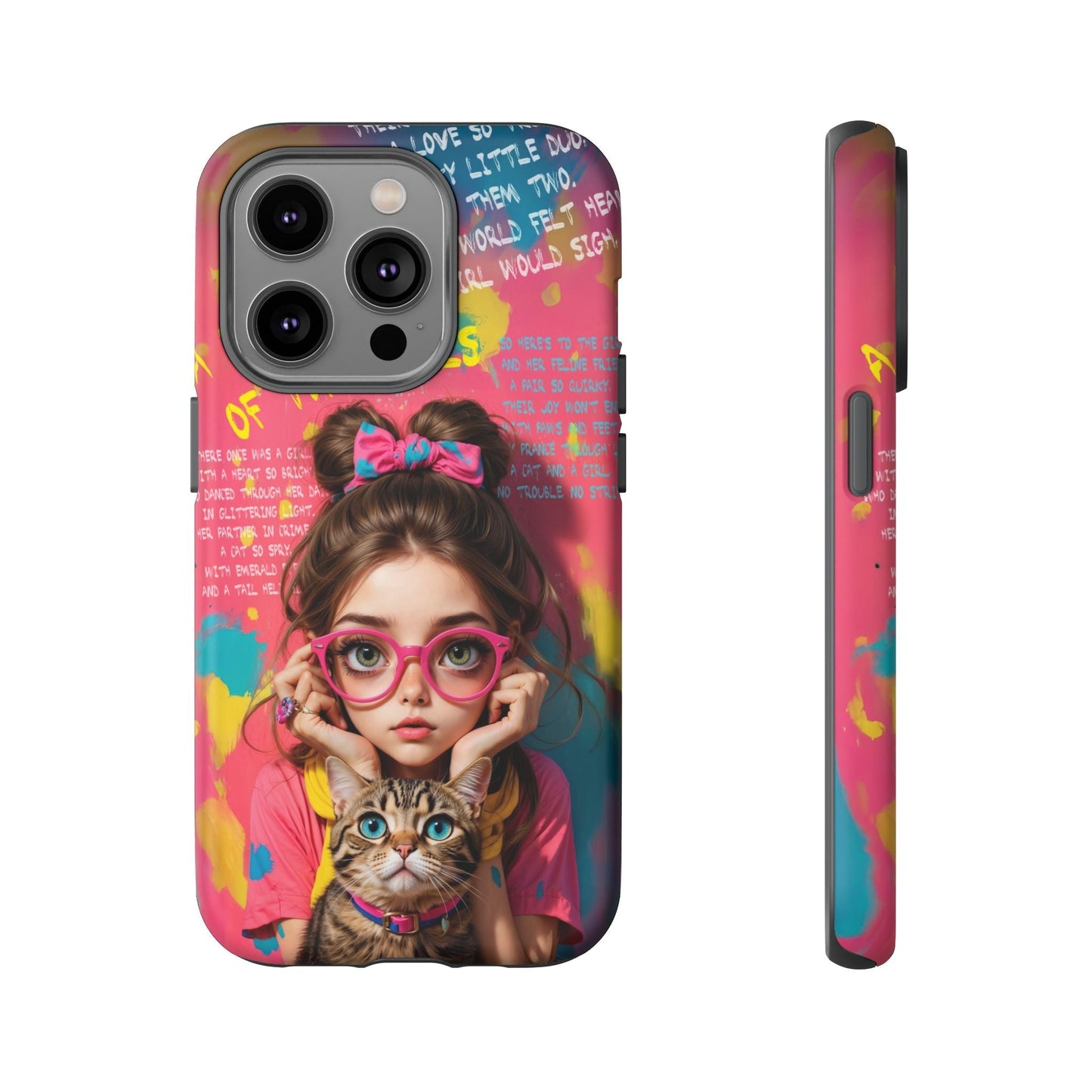 iPhone Cases - Cute Girl and Cat Street Art Style Design - iPhone 14 Pro / Matte - Phone Case