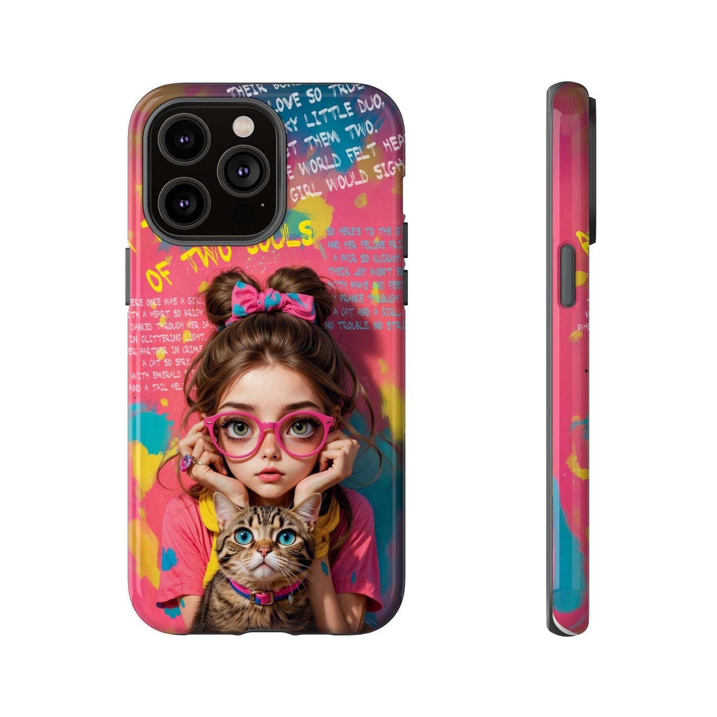 iPhone Cases - Cute Girl and Cat Street Art Style Design - iPhone 14 Pro Max / Glossy - Phone Case