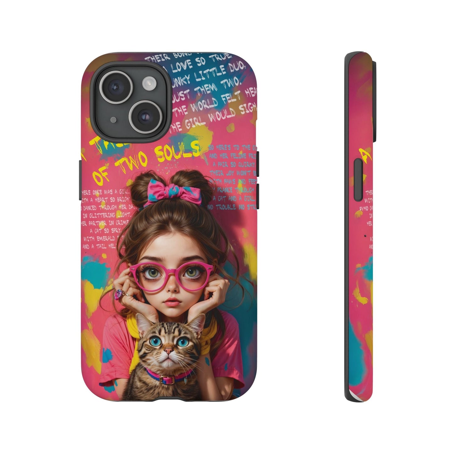 iPhone Cases - Cute Girl and Cat Street Art Style Design - iPhone 15 / Matte - Phone Case