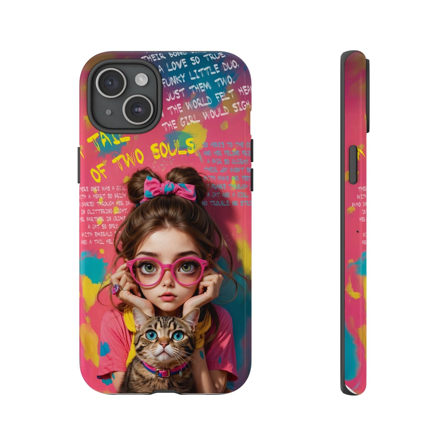 iPhone Cases - Cute Girl and Cat Street Art Style Design - iPhone 15 Plus / Glossy - Phone Case
