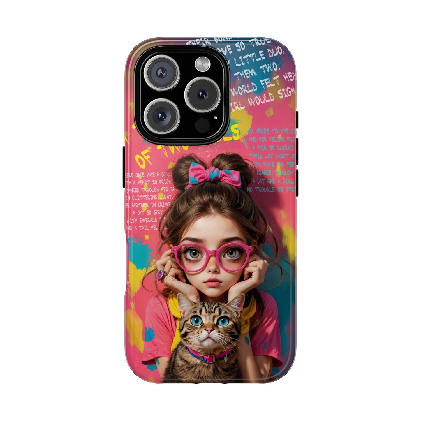 iPhone Cases - Cute Girl and Cat Street Art Style Design - iPhone 16 Pro / Glossy - Phone Case