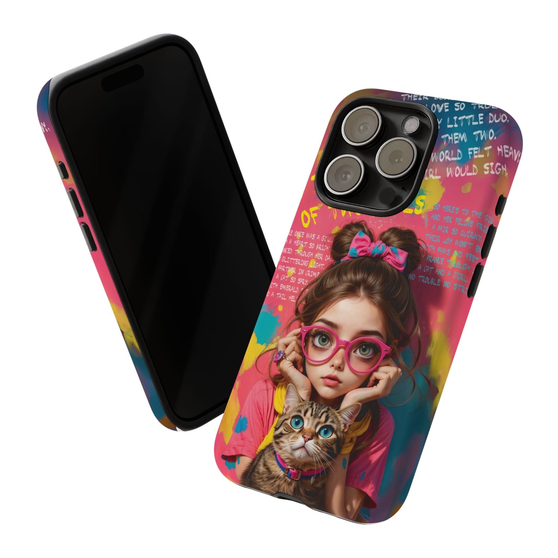 iPhone Cases - Cute Girl and Cat Street Art Style Design - Phone Case