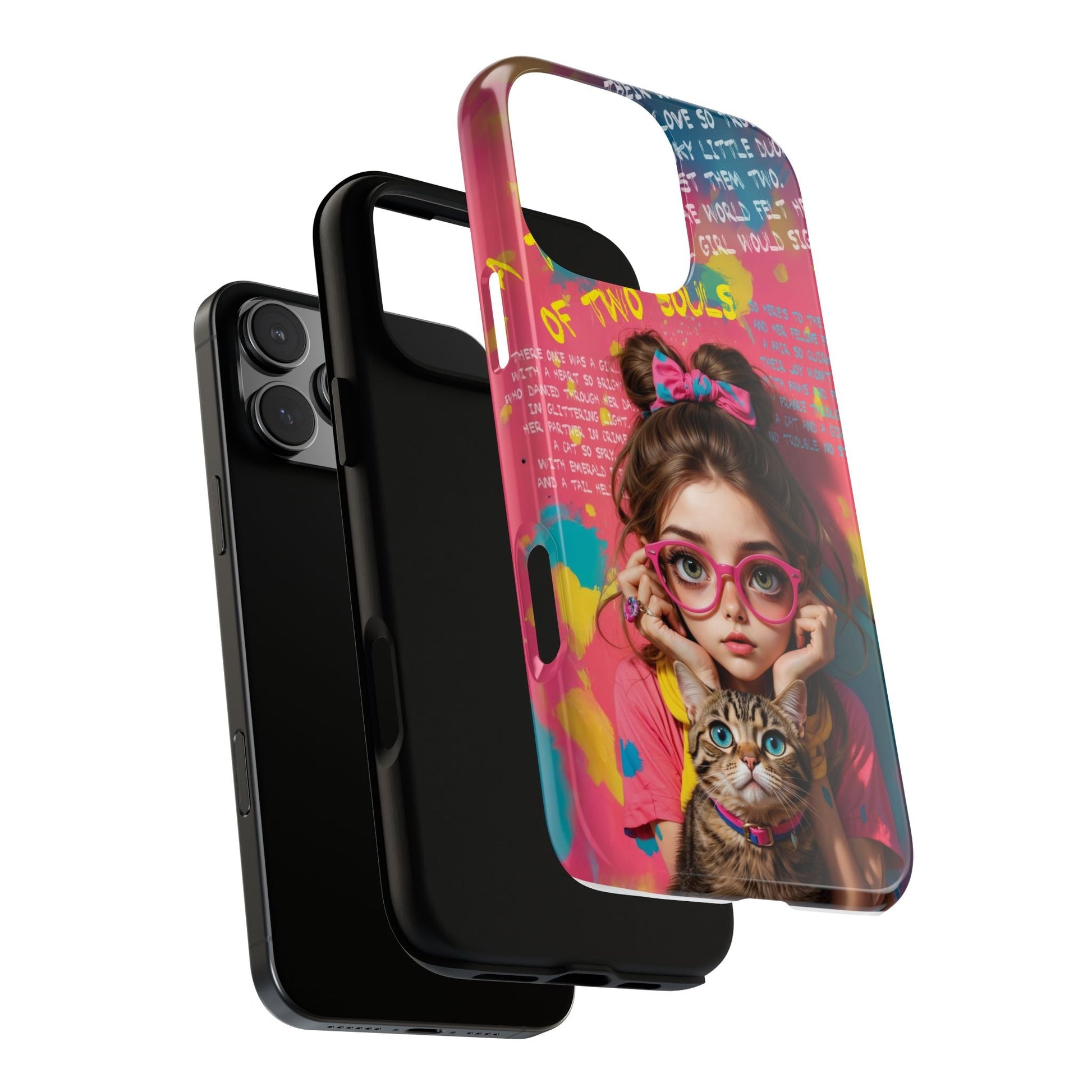 iPhone Cases - Cute Girl and Cat Street Art Style Design - Phone Case