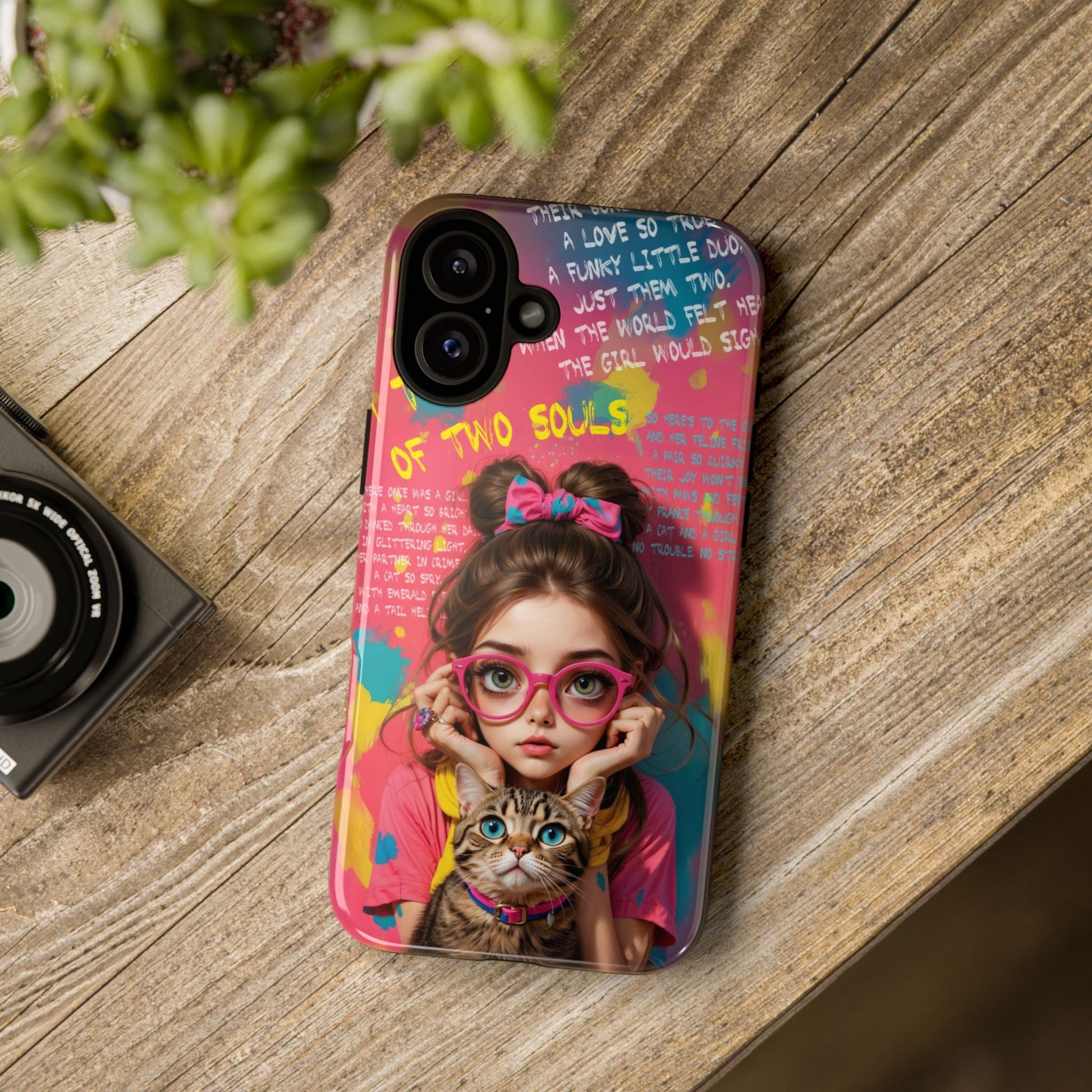 iPhone Cases - Cute Girl and Cat Street Art Style Design - Phone Case