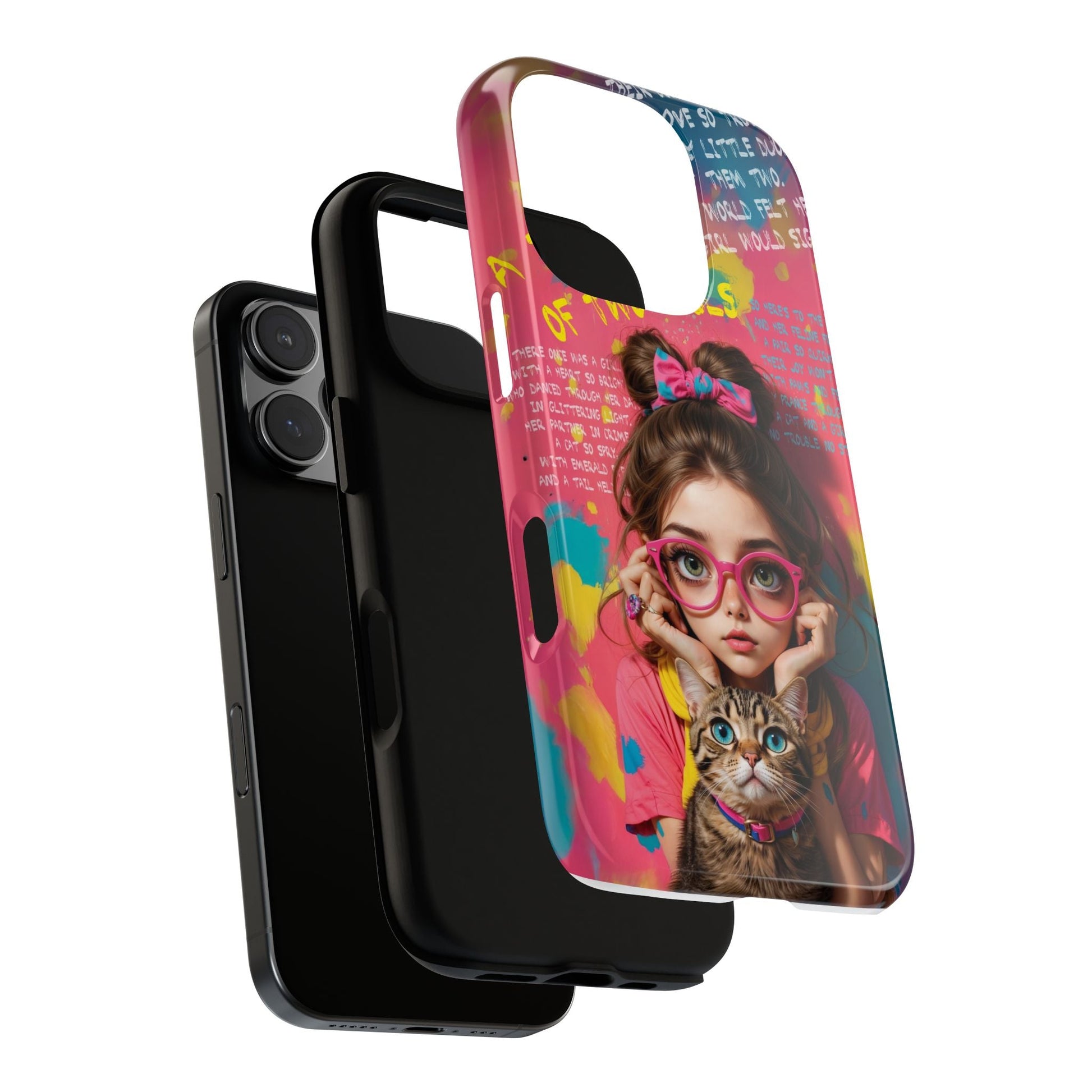iPhone Cases - Cute Girl and Cat Street Art Style Design - Phone Case