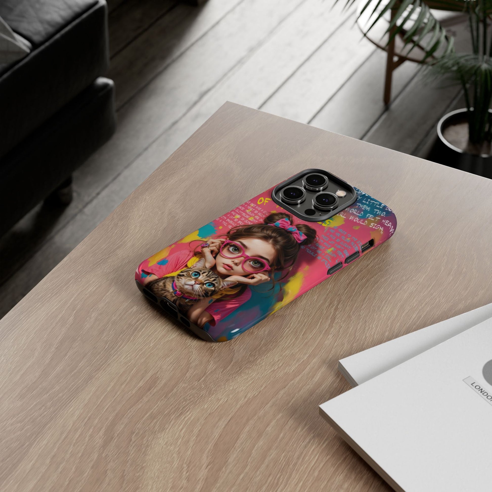 iPhone Cases - Cute Girl and Cat Street Art Style Design - Phone Case