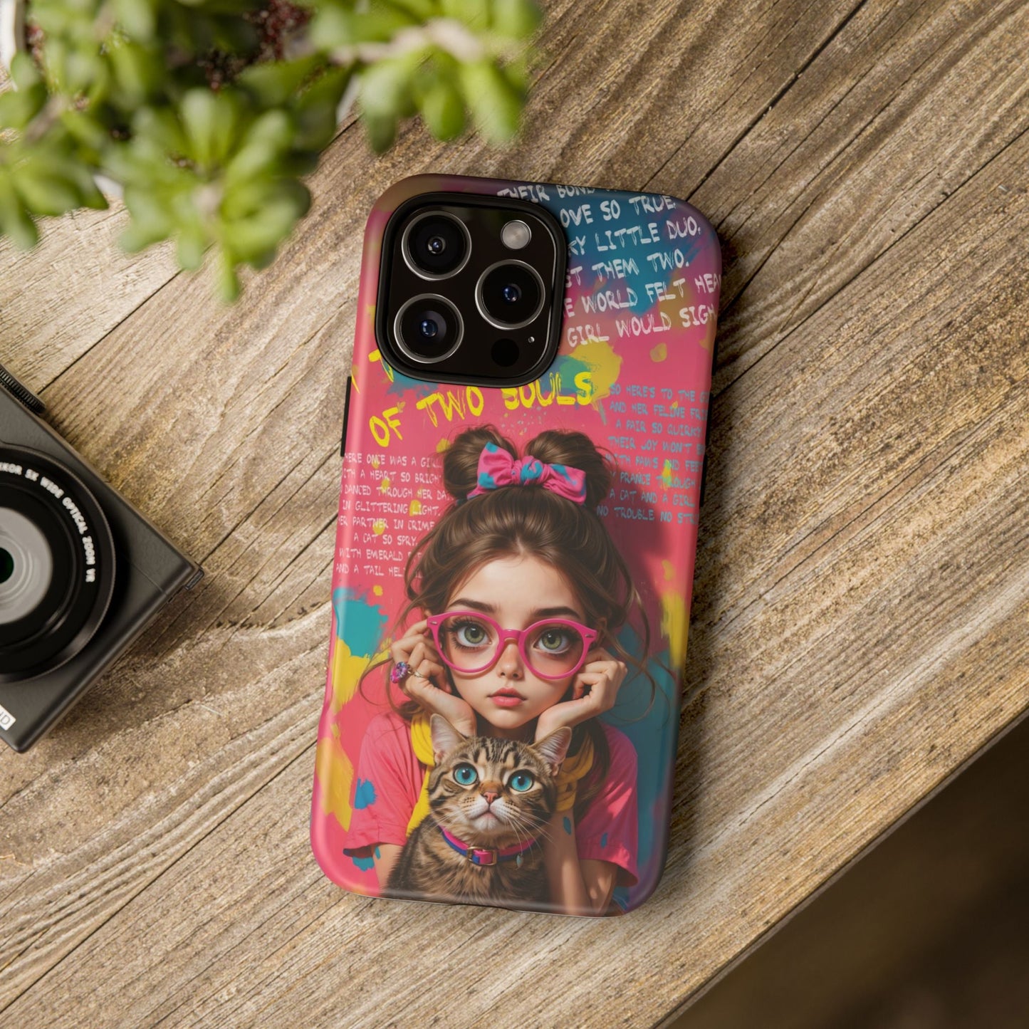 iPhone Cases - Cute Girl and Cat Street Art Style Design - Phone Case