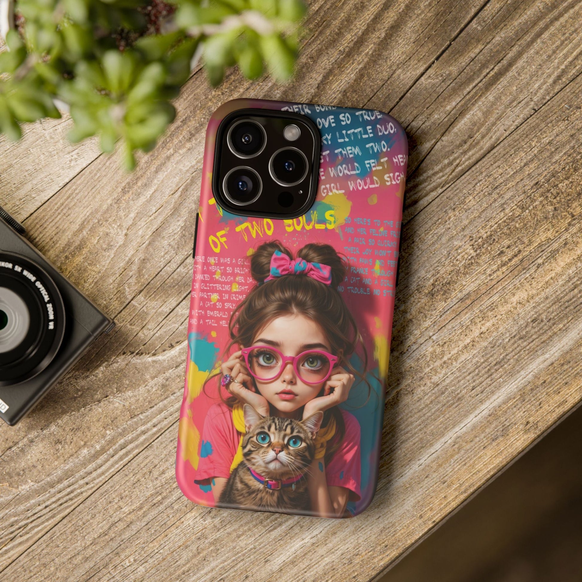 iPhone Cases - Cute Girl and Cat Street Art Style Design - Phone Case