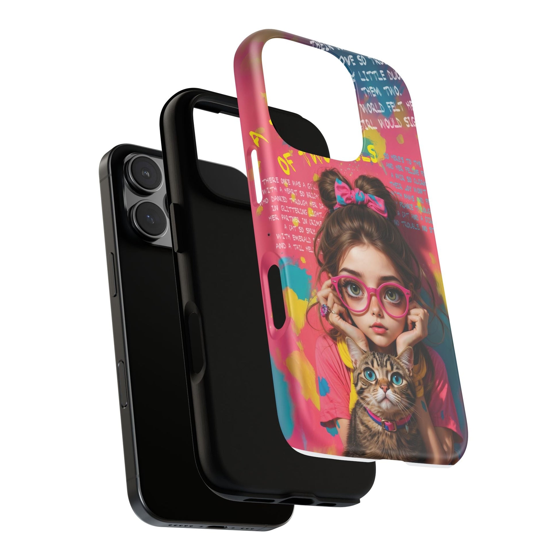 iPhone Cases - Cute Girl and Cat Street Art Style Design - Phone Case