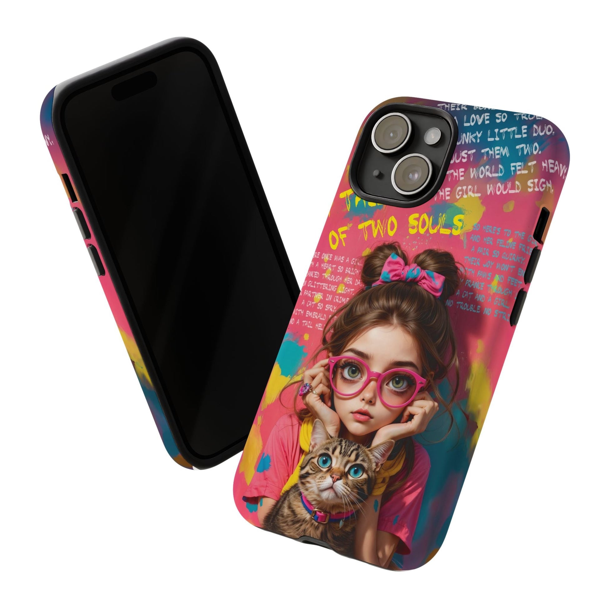 iPhone Cases - Cute Girl and Cat Street Art Style Design - Phone Case