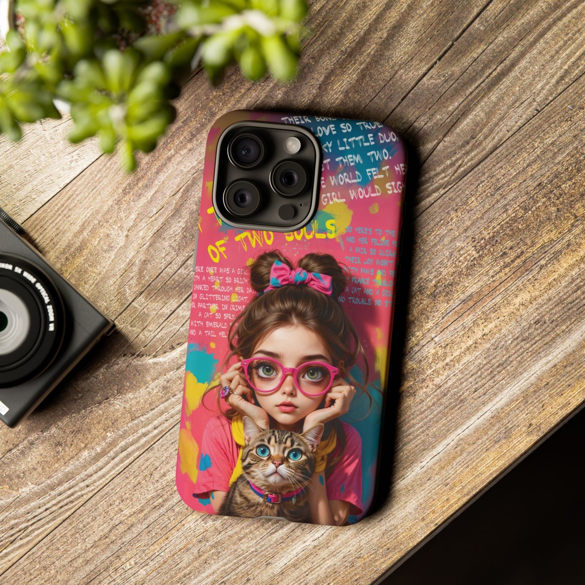 iPhone Cases - Cute Girl and Cat Street Art Style Design - Phone Case