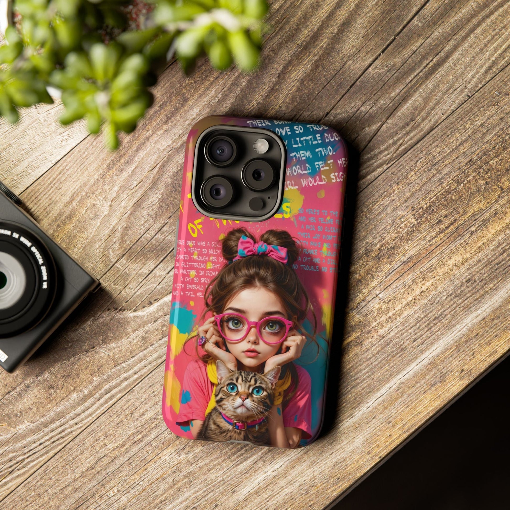 iPhone Cases - Cute Girl and Cat Street Art Style Design - Phone Case