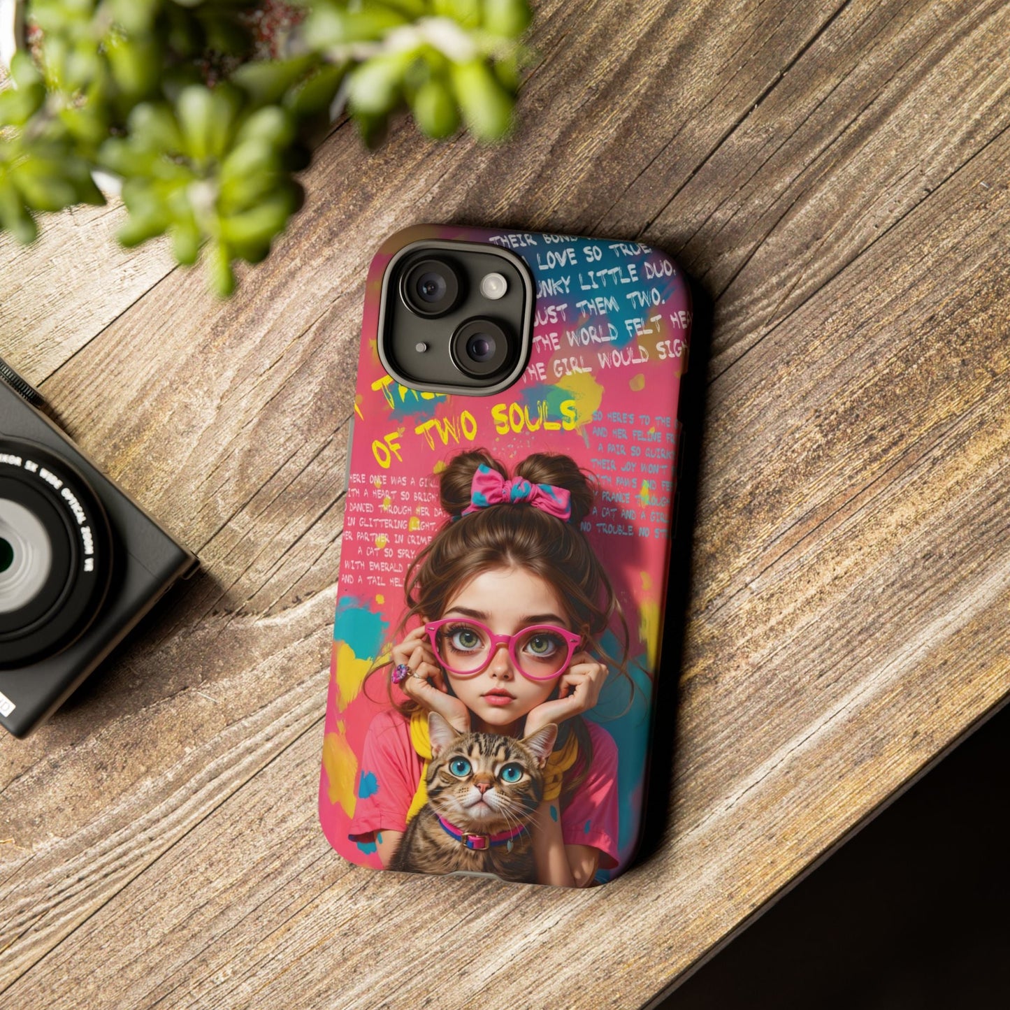 iPhone Cases - Cute Girl and Cat Street Art Style Design - Phone Case