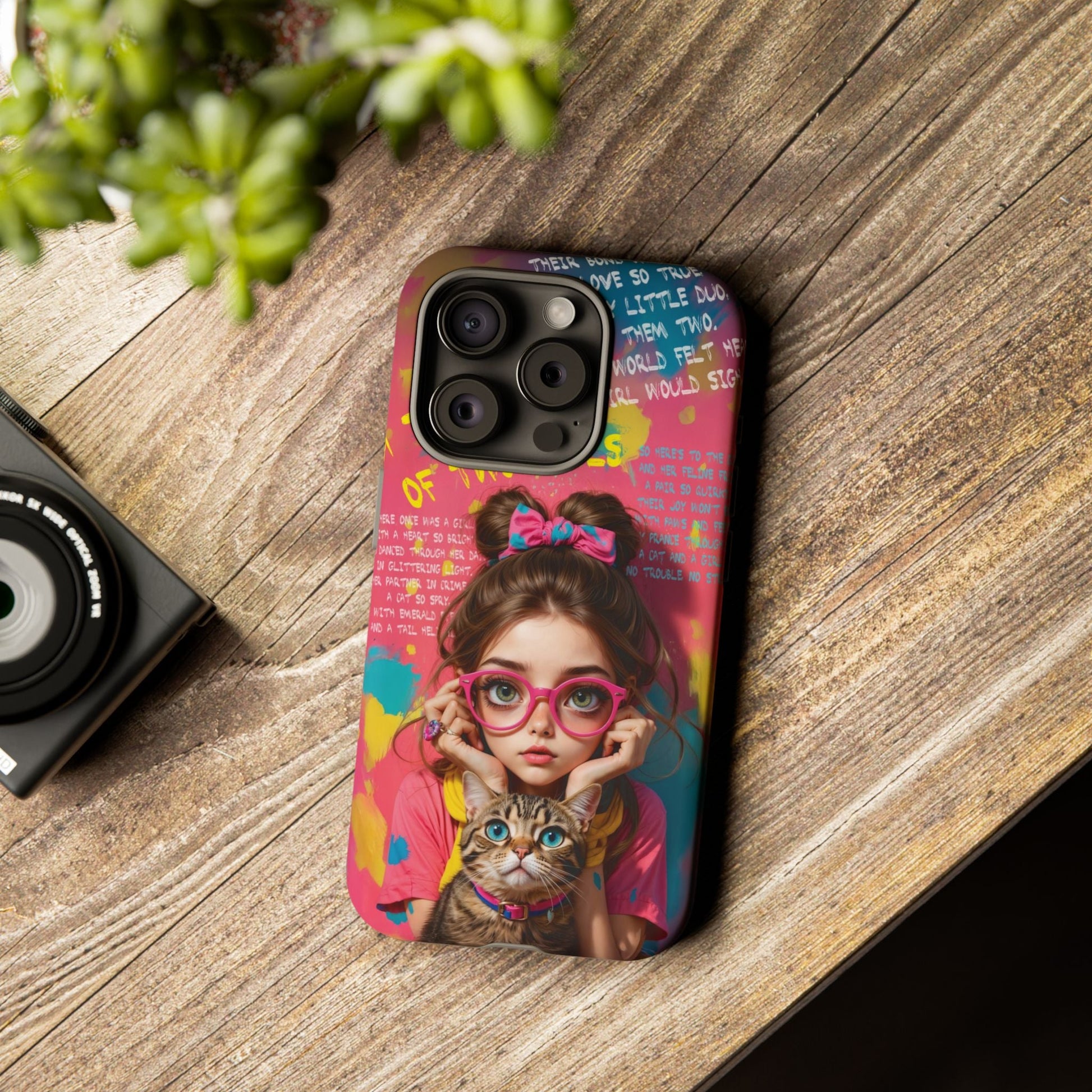 iPhone Cases - Cute Girl and Cat Street Art Style Design - Phone Case