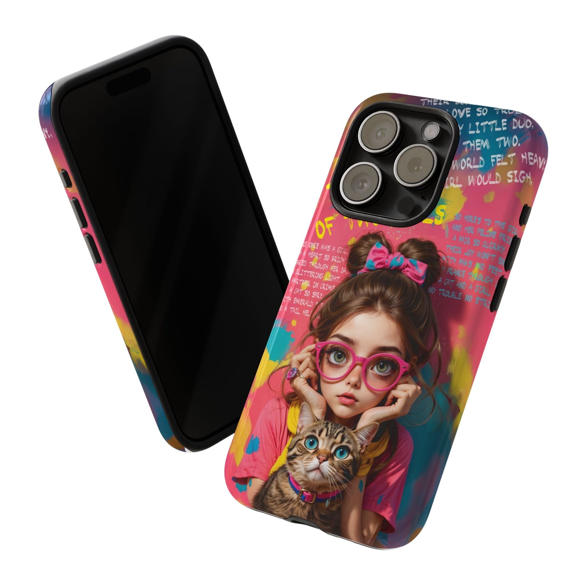 iPhone Cases - Cute Girl and Cat Street Art Style Design - Phone Case