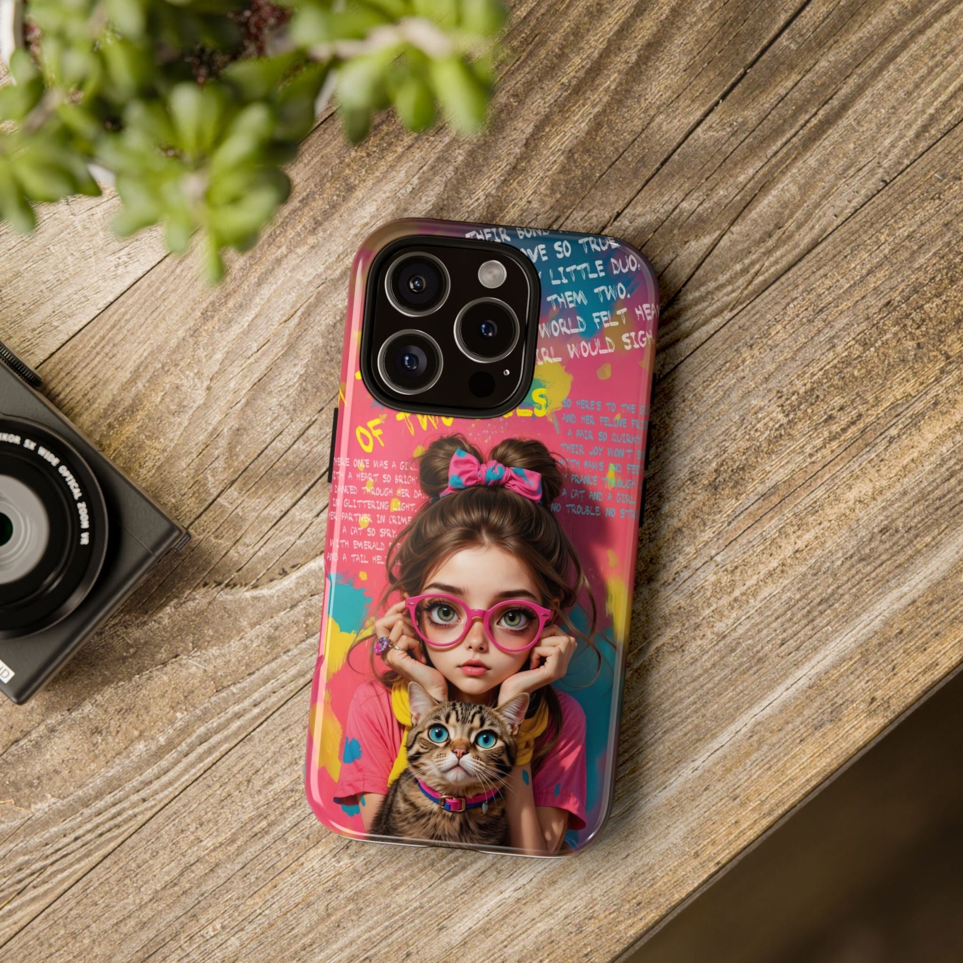 iPhone Cases - Cute Girl and Cat Street Art Style Design - Phone Case
