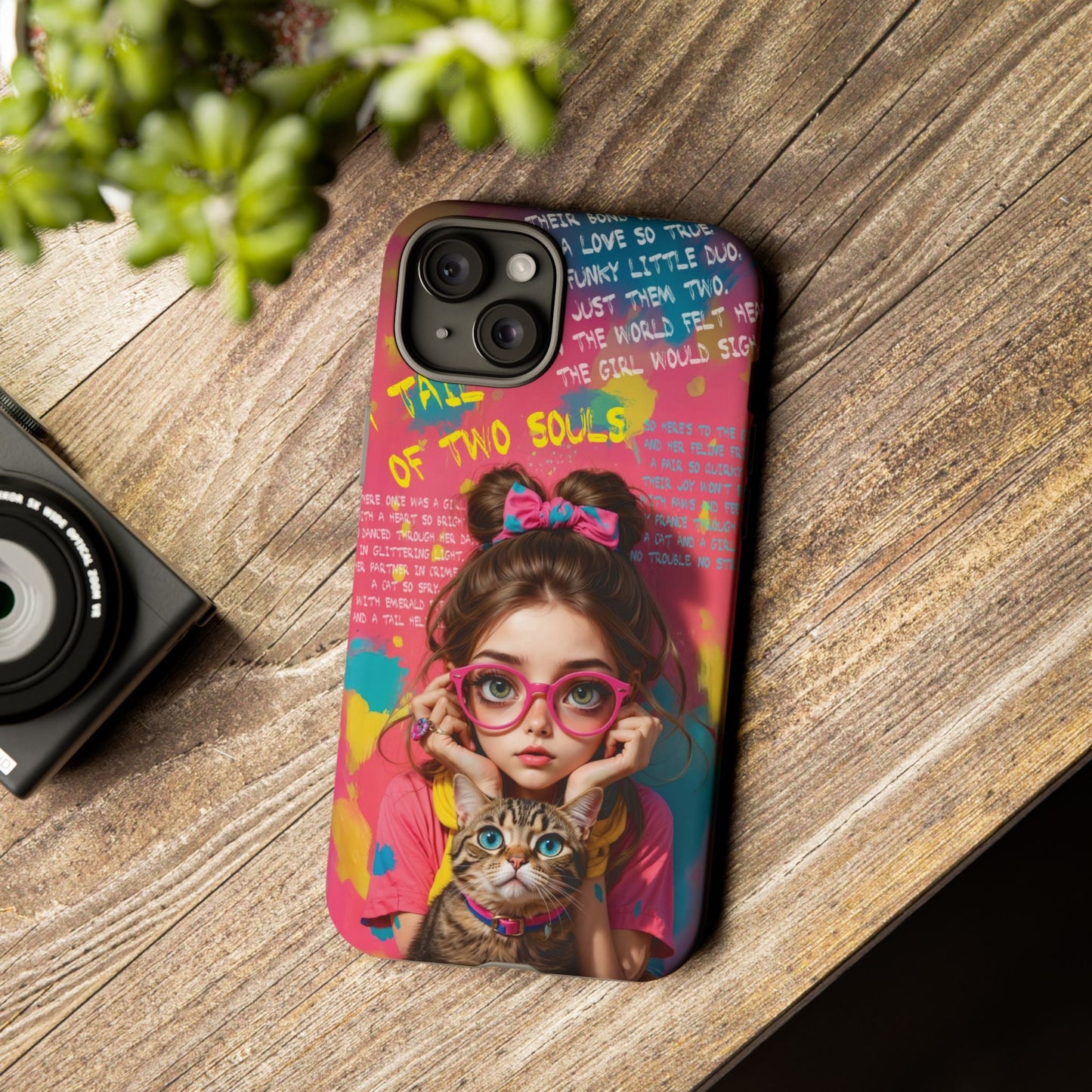 iPhone Cases - Cute Girl and Cat Street Art Style Design - Phone Case