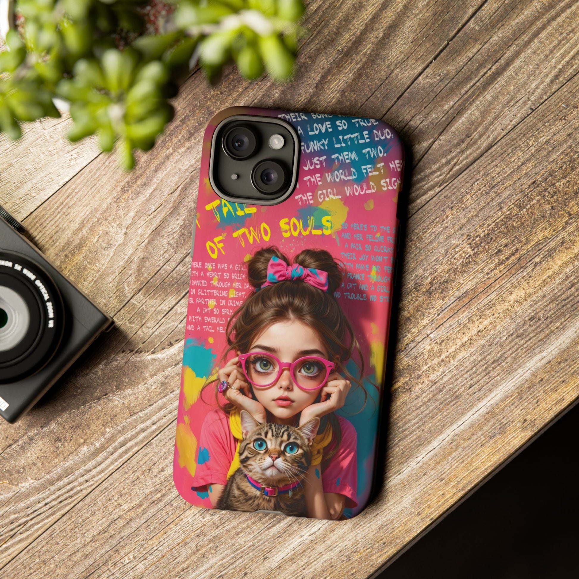 iPhone Cases - Cute Girl and Cat Street Art Style Design - Phone Case