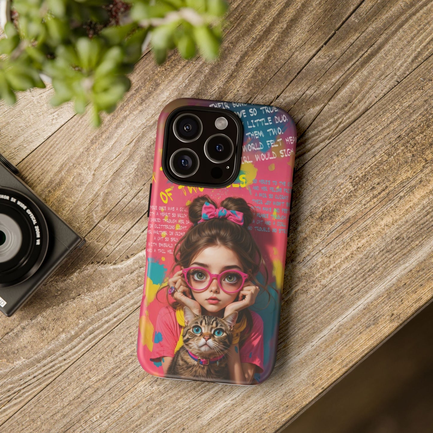 iPhone Cases - Cute Girl and Cat Street Art Style Design - Phone Case