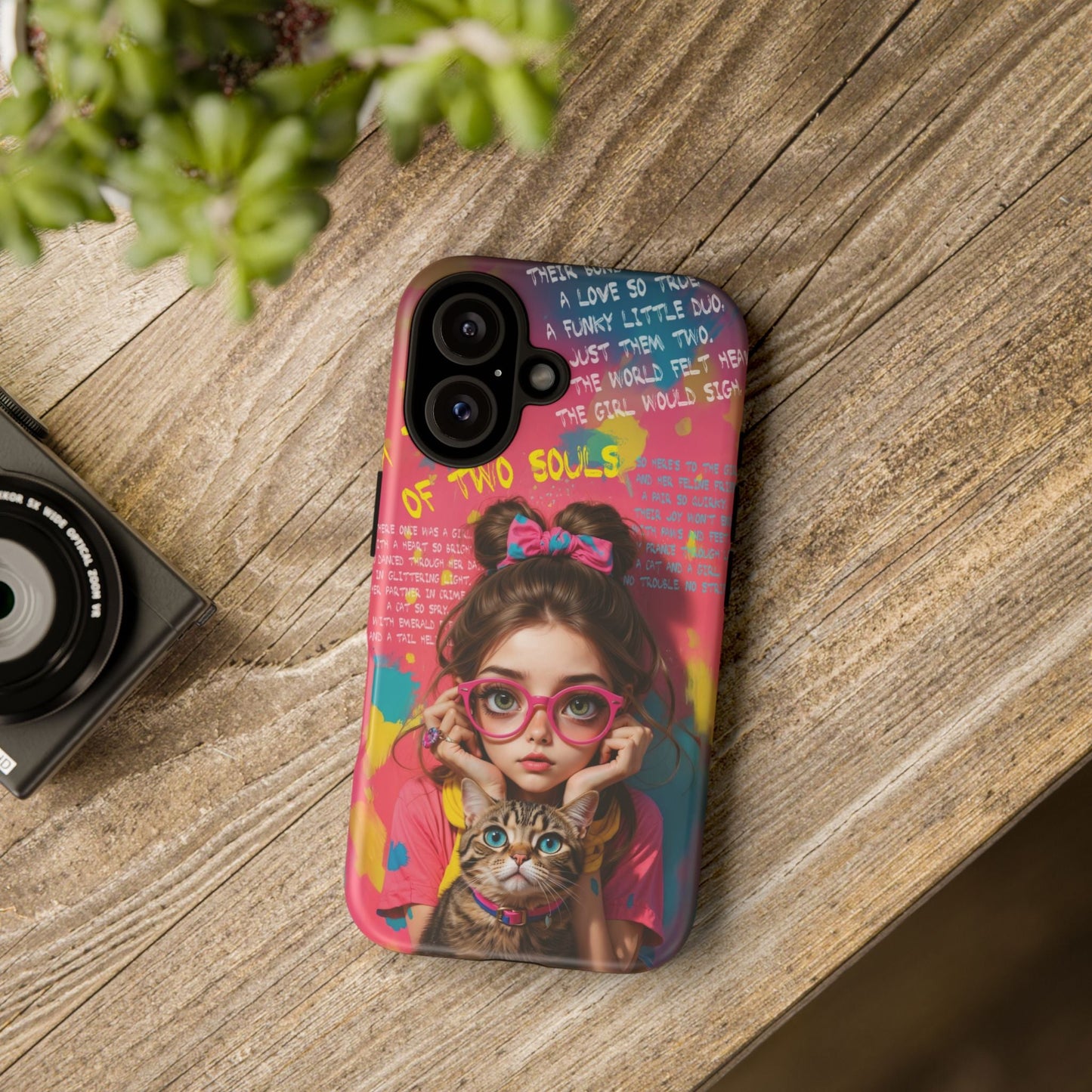 iPhone Cases - Cute Girl and Cat Street Art Style Design - Phone Case