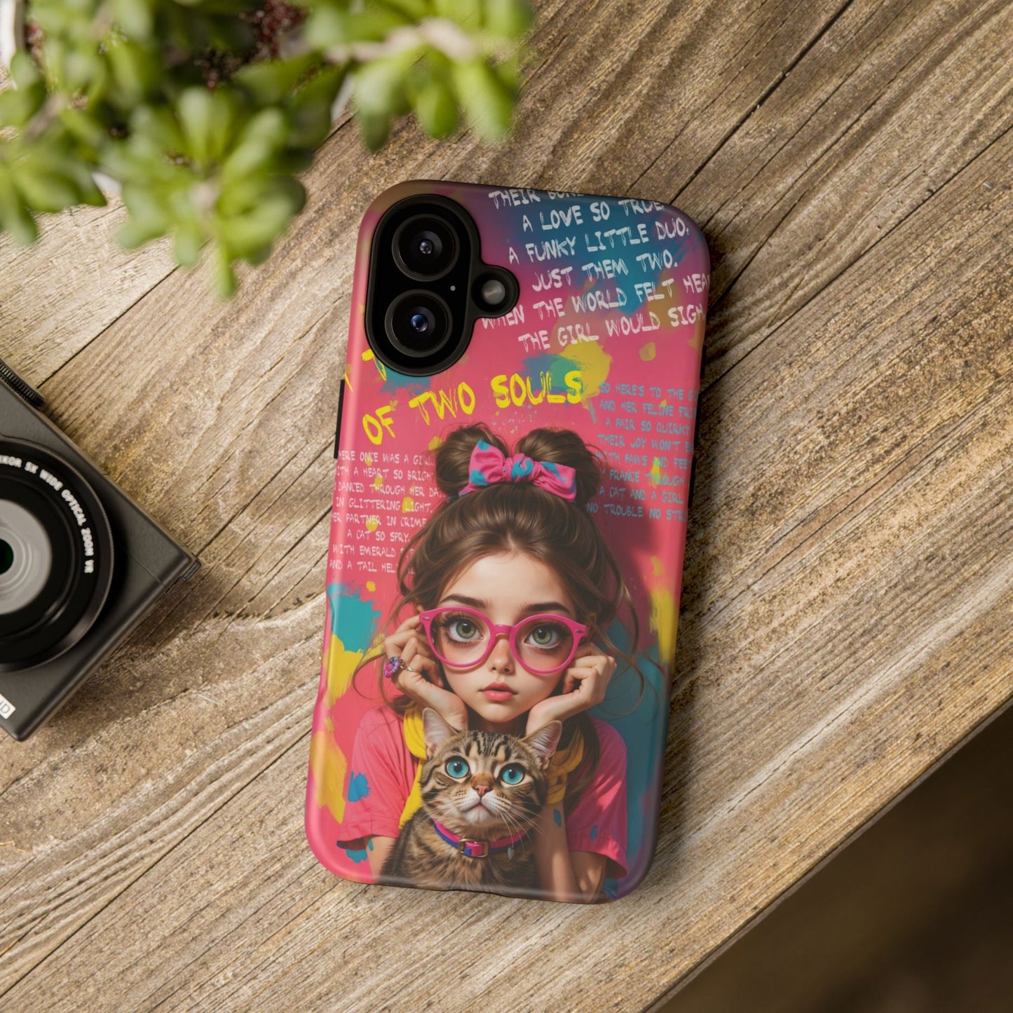 iPhone Cases - Cute Girl and Cat Street Art Style Design - Phone Case