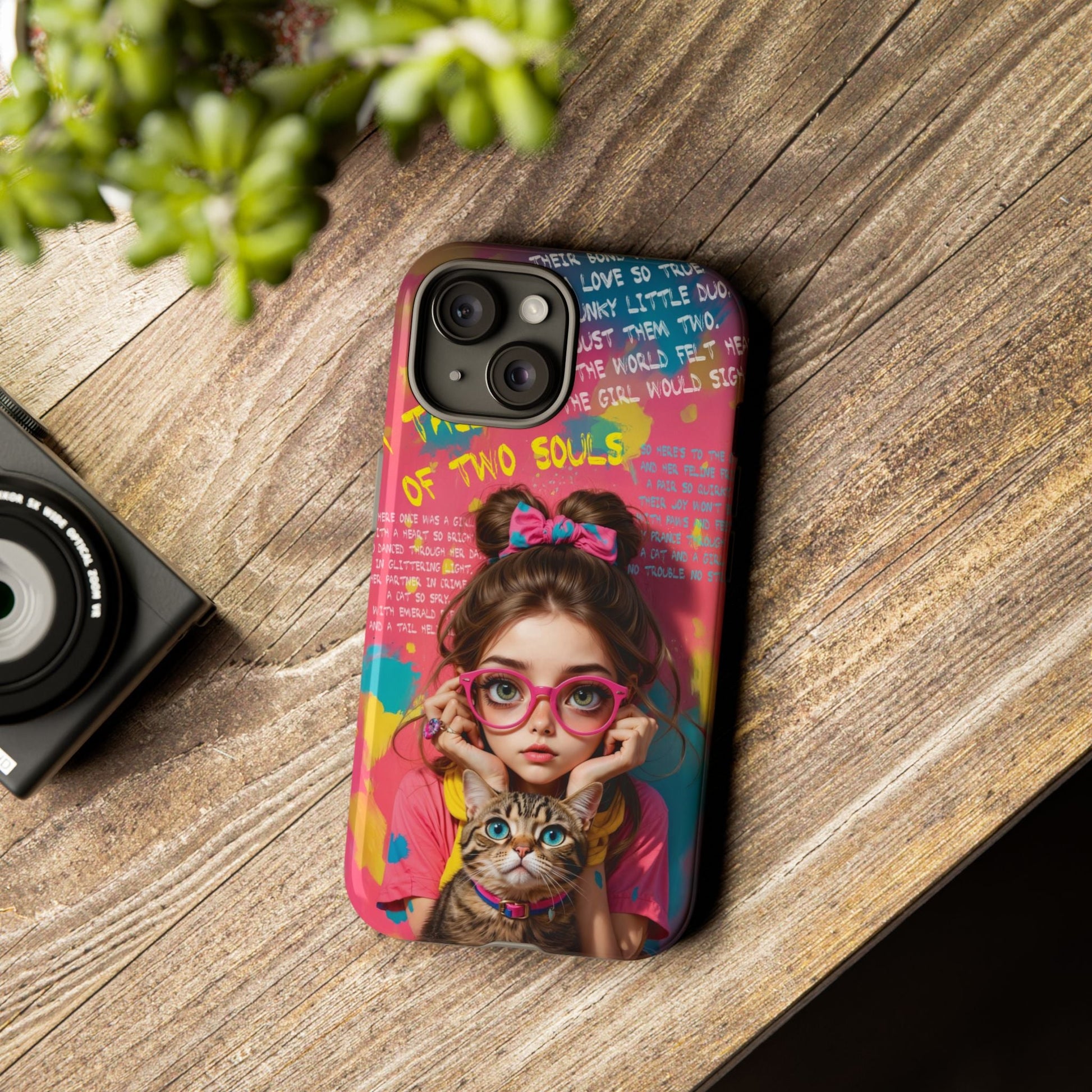 iPhone Cases - Cute Girl and Cat Street Art Style Design - Phone Case