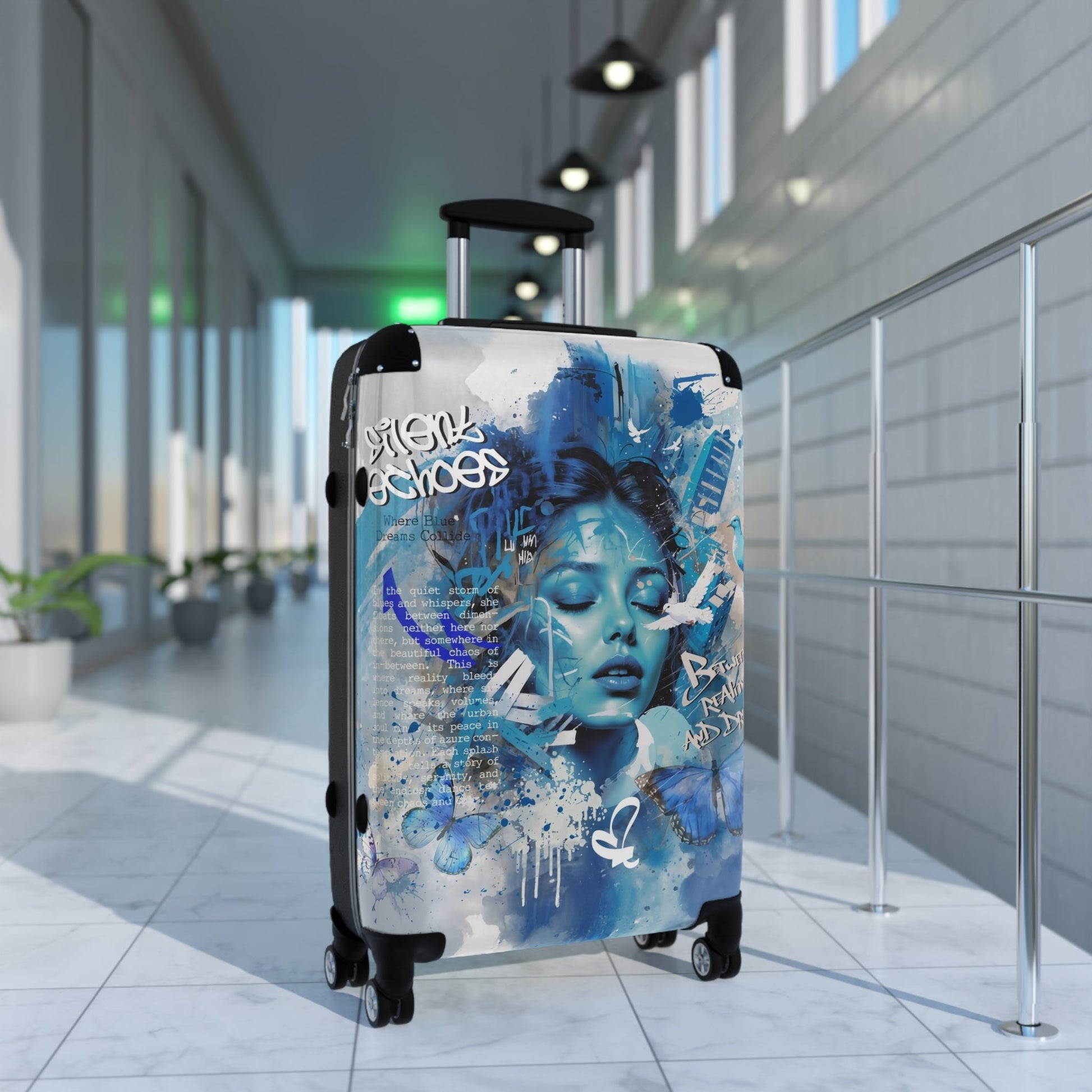 Journey Through Dreams - Ethereal Blue Urban Art Suitcase - Bags