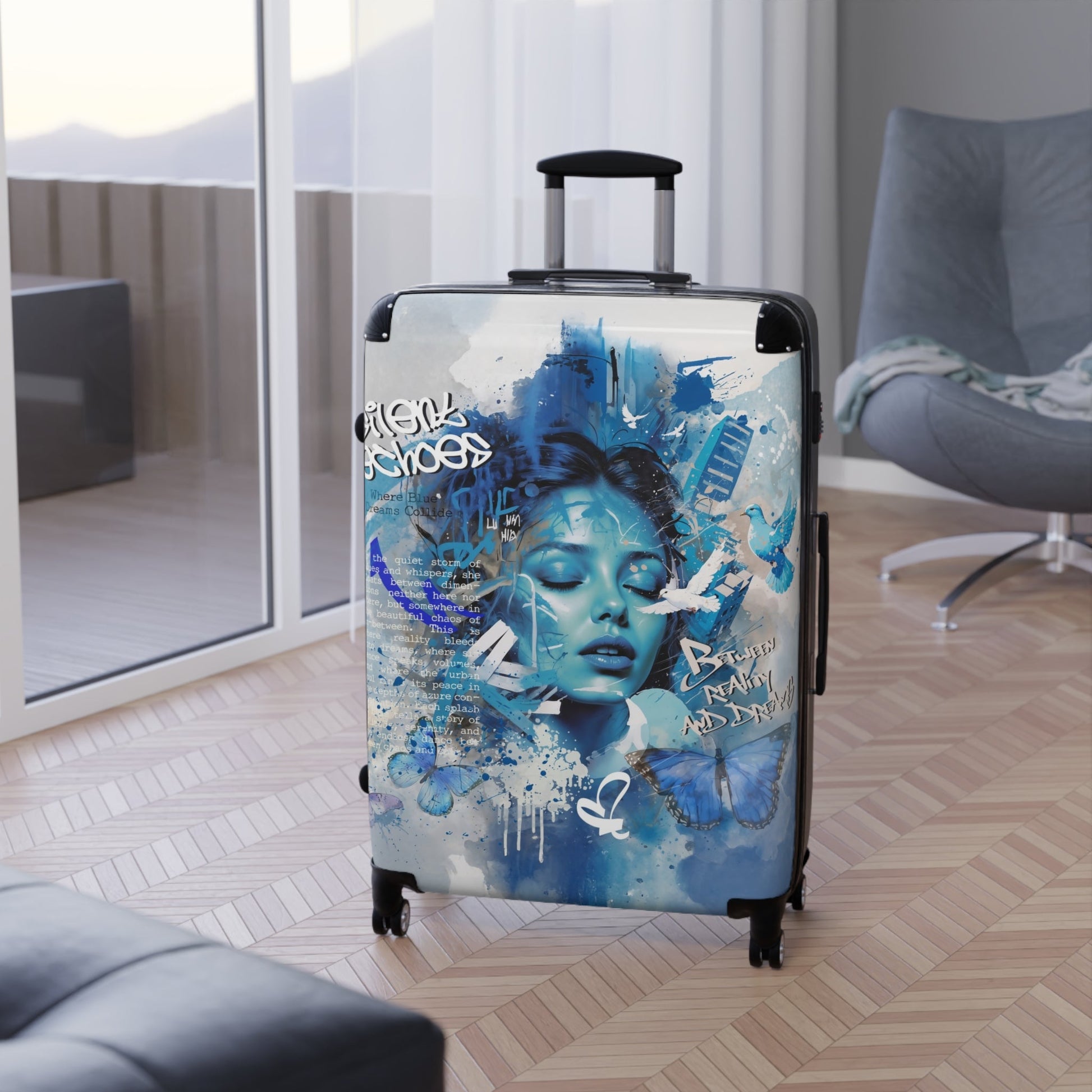 Journey Through Dreams - Ethereal Blue Urban Art Suitcase - Bags