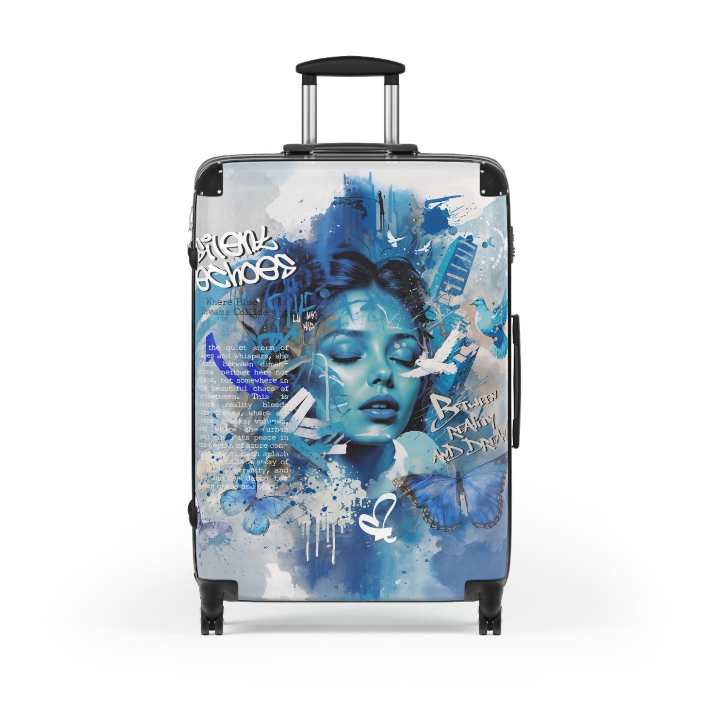 Journey Through Dreams - Ethereal Blue Urban Art Suitcase - Large / Black - Bags