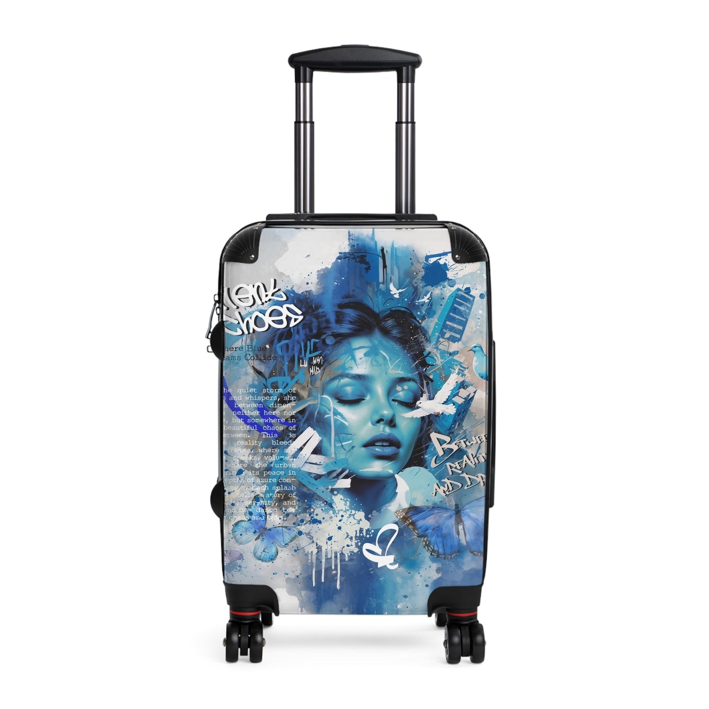Journey Through Dreams - Ethereal Blue Urban Art Suitcase - Small / Black - Bags