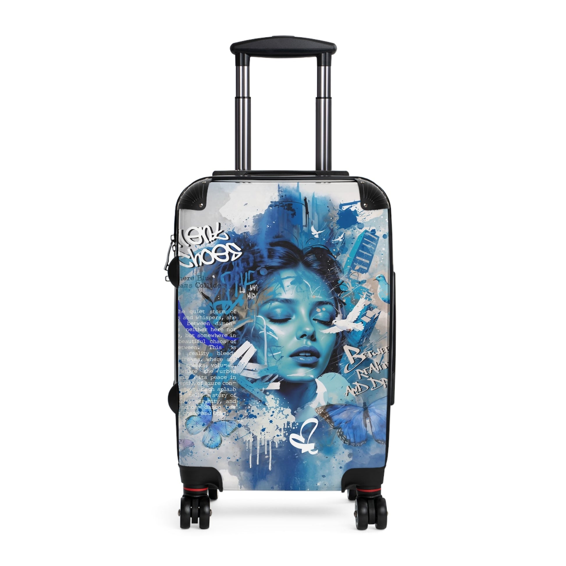 Journey Through Dreams - Ethereal Blue Urban Art Suitcase - Small / Black - Bags