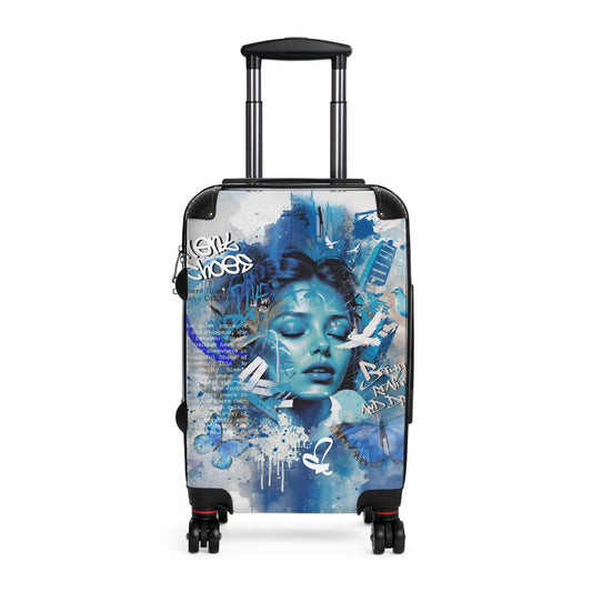 Journey Through Dreams - Ethereal Blue Urban Art Suitcase - Small / Black - Bags