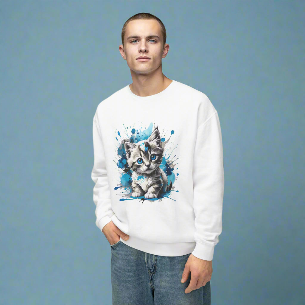 Kitten Watercolor Crewneck Sweatshirt- Cozy Pet Lover Pullover - Sweatshirt