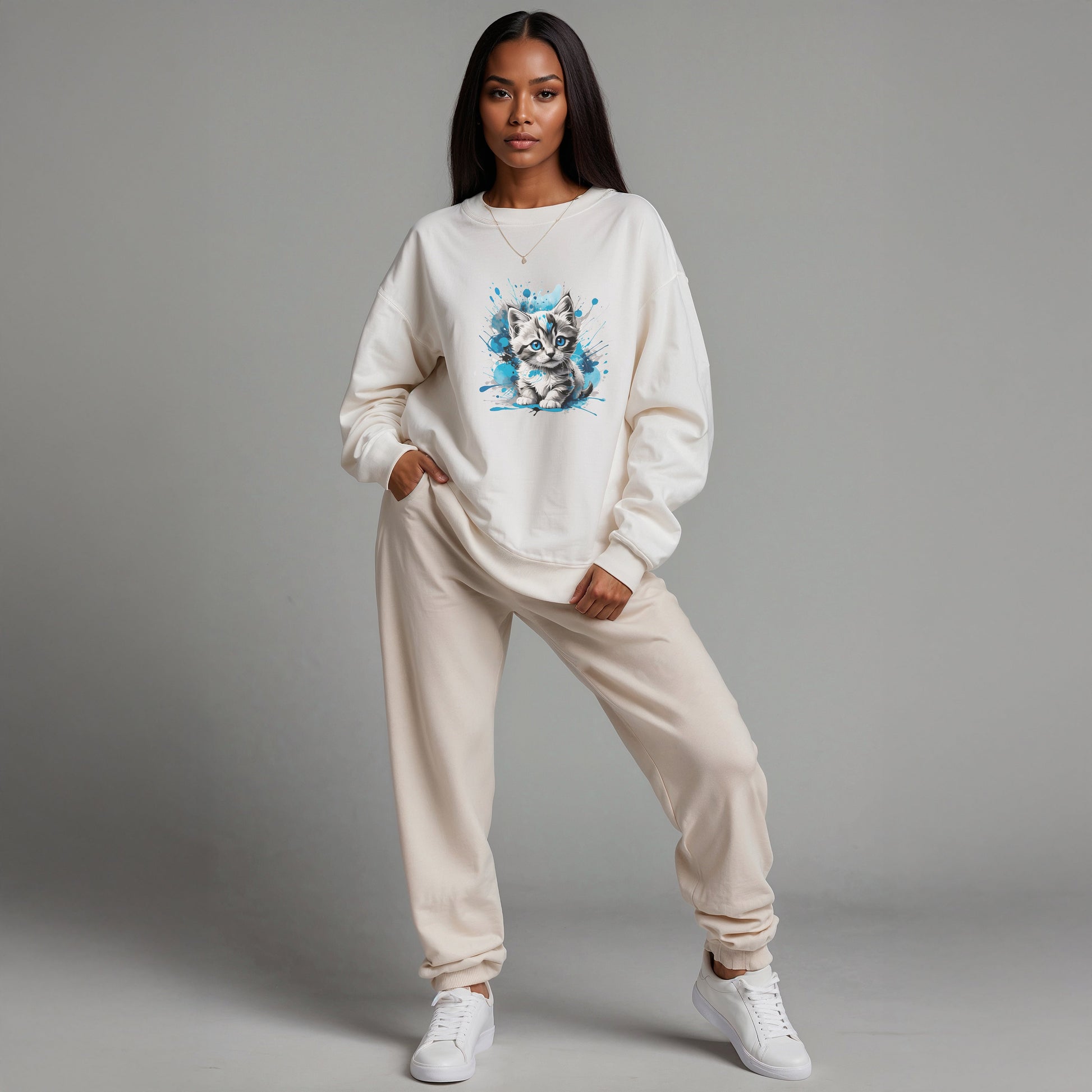 Kitten Watercolor Crewneck Sweatshirt- Cozy Pet Lover Pullover - Sweatshirt