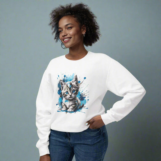 Kitten Watercolor Crewneck Sweatshirt- Cozy Pet Lover Pullover - Sweatshirt