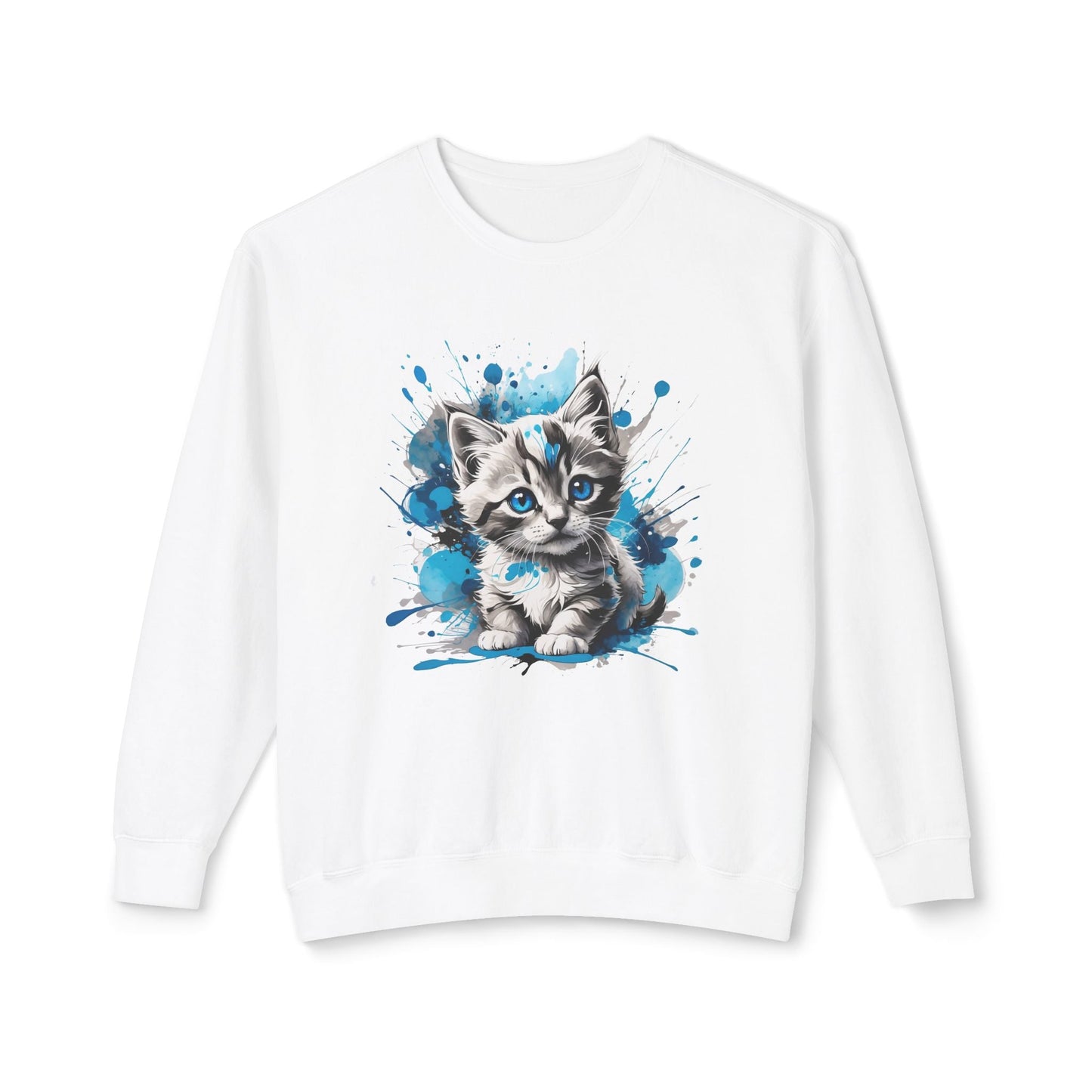 Kitten Watercolor Crewneck Sweatshirt- Cozy Pet Lover Pullover - White / S - Sweatshirt