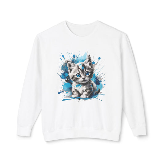 Kitten Watercolor Crewneck Sweatshirt- Cozy Pet Lover Pullover - White / S - Sweatshirt