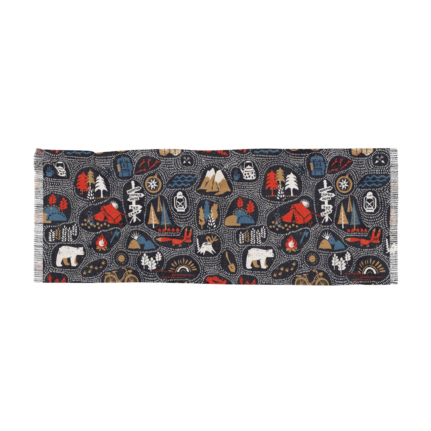 Light Scarf - Camping and Hiking Doodles Seamless Pattern - 27’’ × 73’’ - All Over Prints
