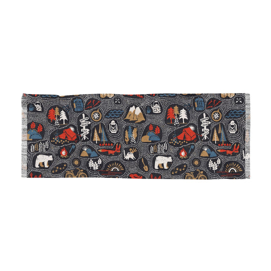 Light Scarf - Camping and Hiking Doodles Seamless Pattern - 27’’ × 73’’ - All Over Prints