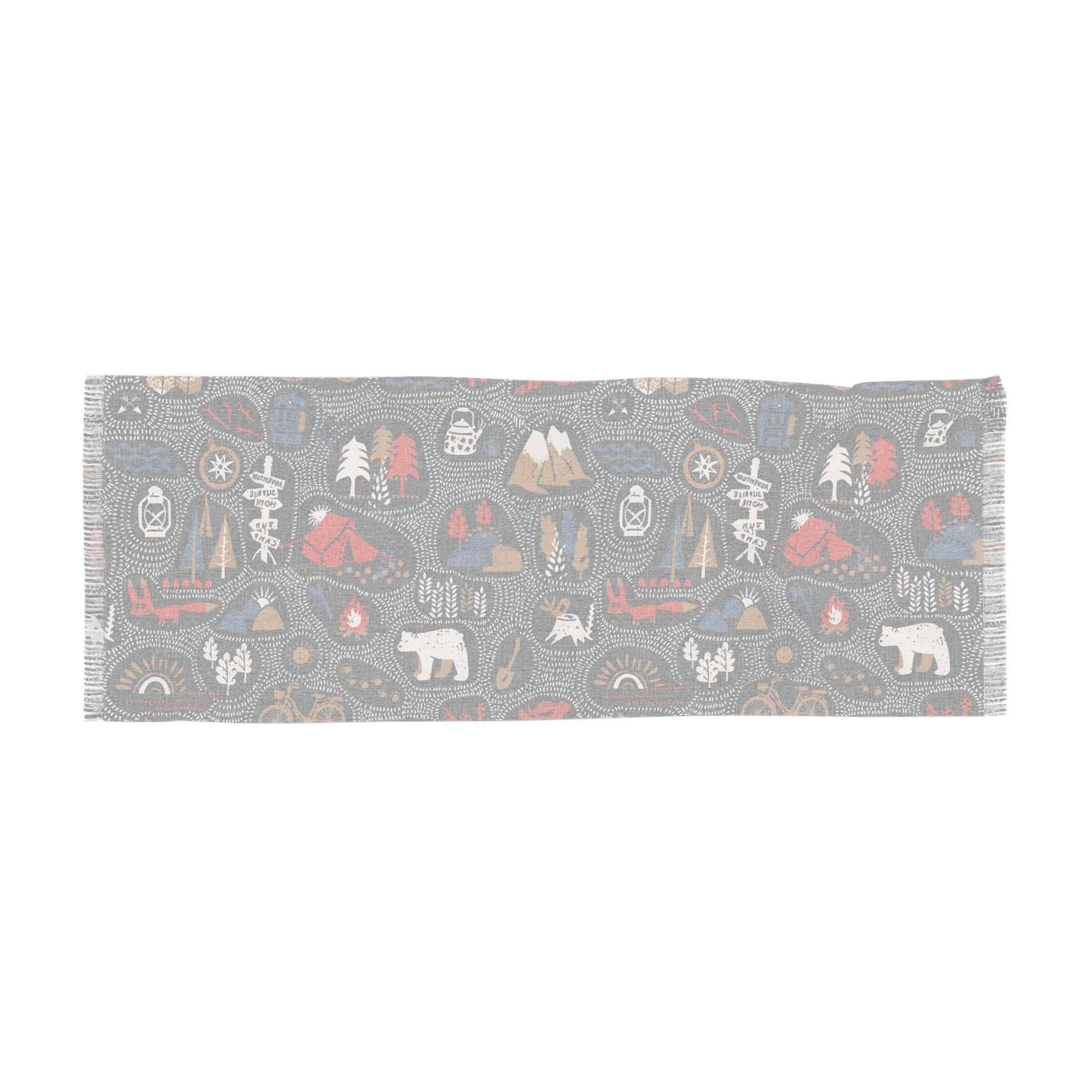 Light Scarf - Camping and Hiking Doodles Seamless Pattern - 27’’ × 73’’ - All Over Prints