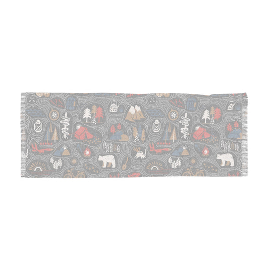 Light Scarf - Camping and Hiking Doodles Seamless Pattern - 27’’ × 73’’ - All Over Prints