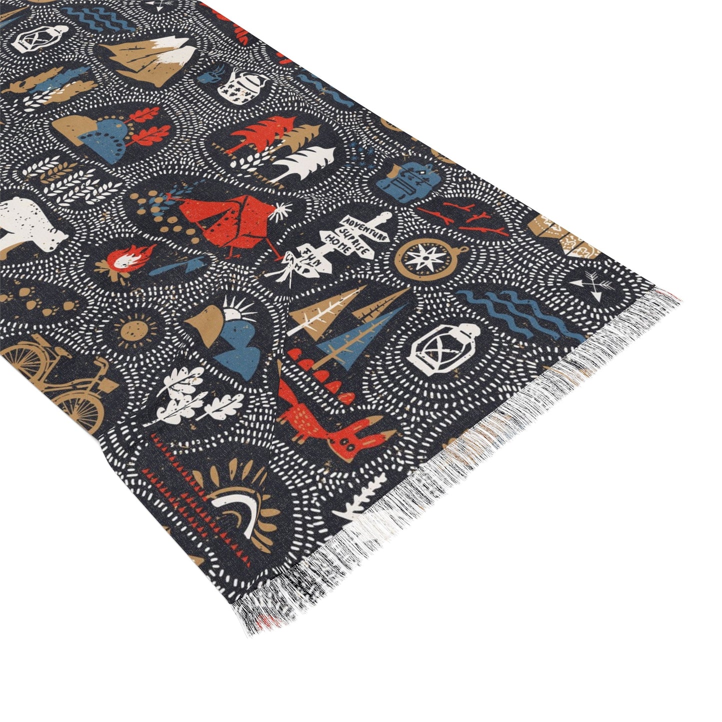 Light Scarf - Camping and Hiking Doodles Seamless Pattern - 27’’ × 73’’ - All Over Prints