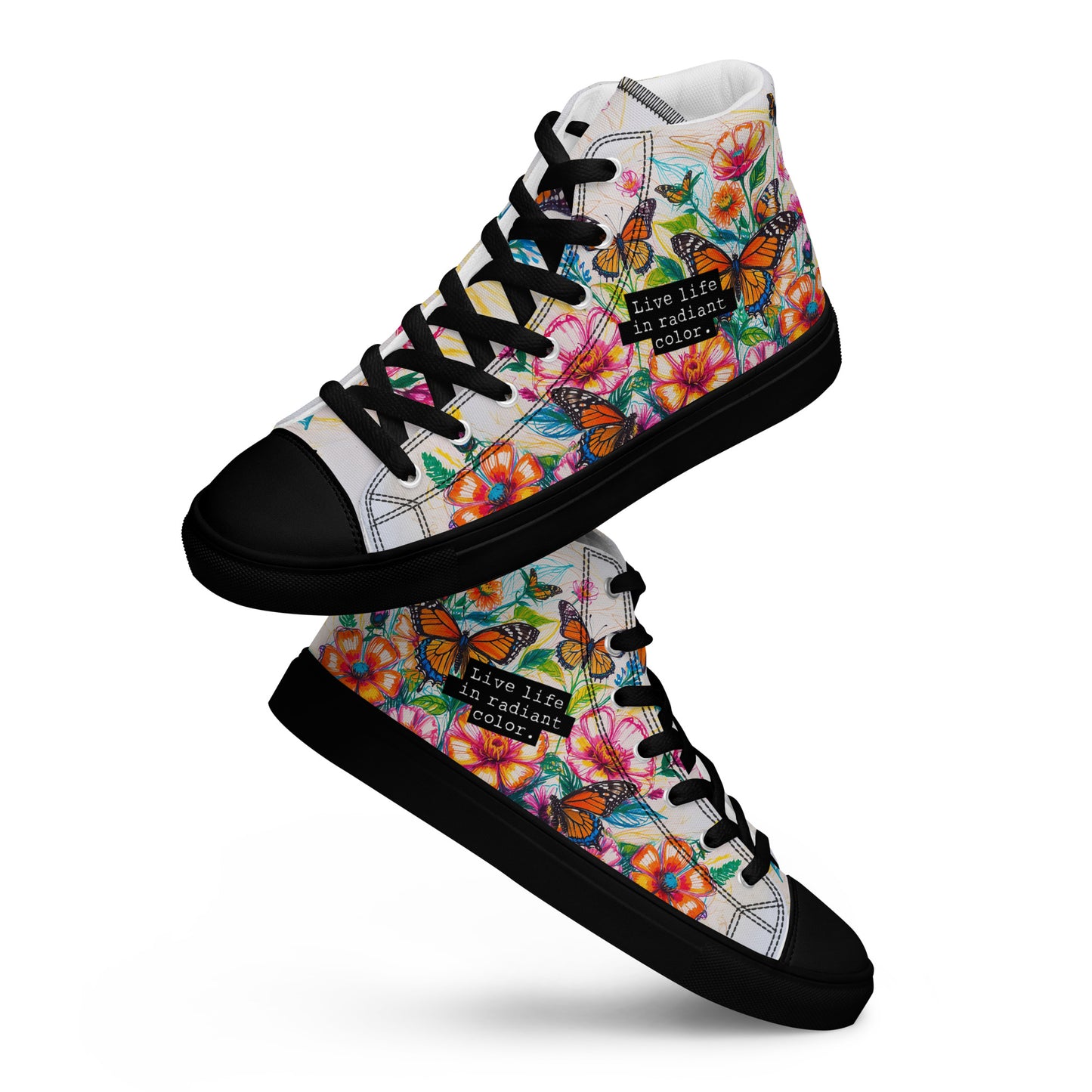 Women's Floral Canvas High-Tops – Colorful Butterfly Print Artistic Sneakers